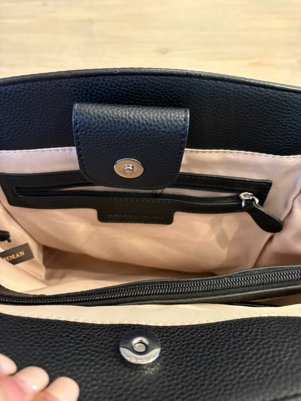 Dana Buchman Black Pebbled faux leather Satchel Silver Lock Crossbody Strap